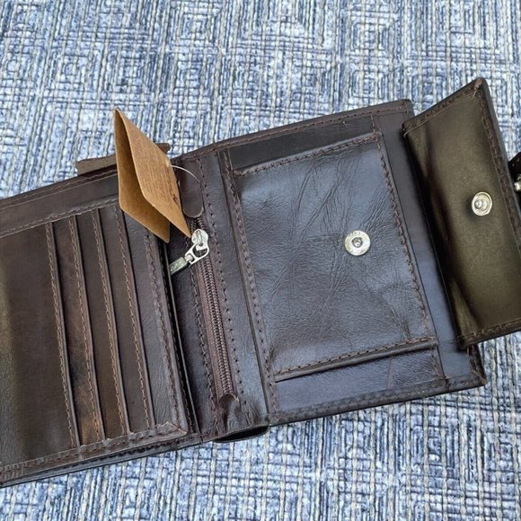 Leather Card Holder Wallet Dark Brown Genuine Leather Men Billfold Box n Bag - Picture 10 of 12